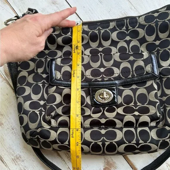 COACH black Penelope shoulder bag, Y2K canvas monogram logo purse F19232 casual - Picture 11 of 16